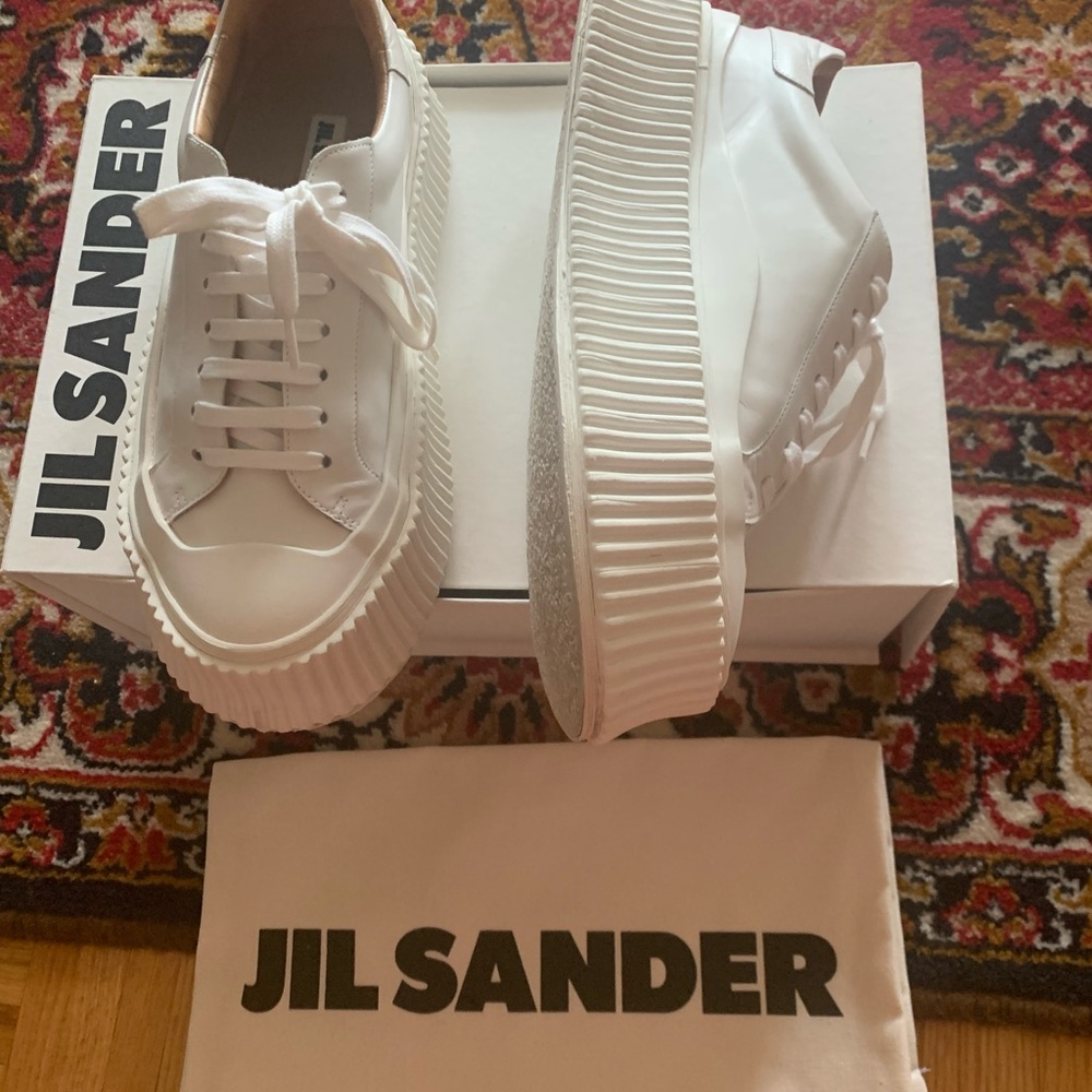 Jil Sander White Leather Platform Sneakers